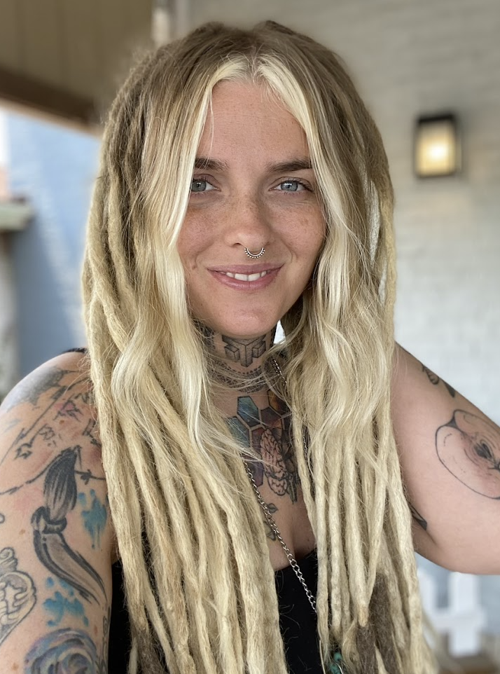 Client with long blonde locs